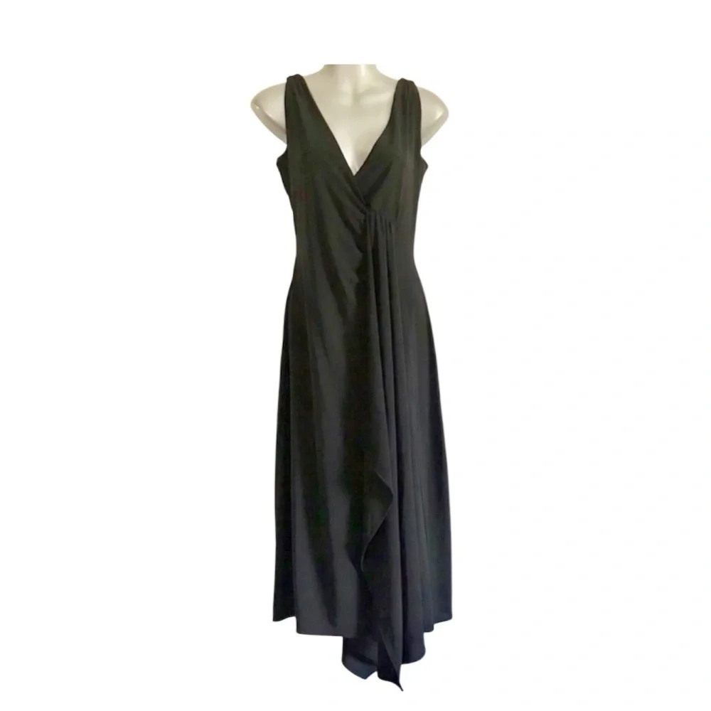 Vintage Sleeveless Midi Elegant Asymmetrical Hem Dress True Black Size Medium - Picture 3 of 9